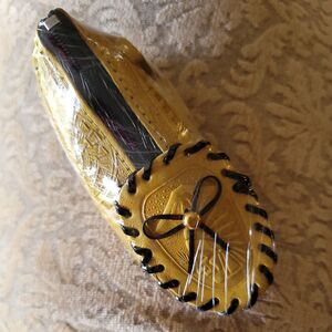 Tooled Leather Mocassin Coin Purse 5" YELLOW NEW Loafer Zipper Miniature Mexico